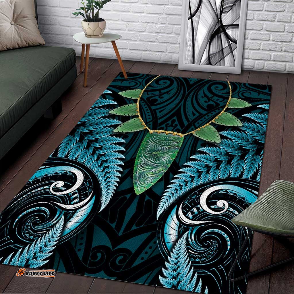 Aotearoa Pounamu Niho Area Rug Silver Fern Mix Maori Pattern - Turquoise LT14