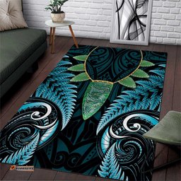 Aotearoa Pounamu Niho Area Rug Silver Fern Mix Maori Pattern - Turquoise LT14
