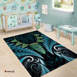 Aotearoa Pounamu Niho Area Rug Silver Fern Mix Maori Pattern - Turquoise LT14
