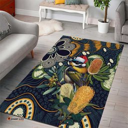 Aussie Honeyeaters Banksia Christmas Area Rug Aboriginal Dots Painting Blue Motif LT9