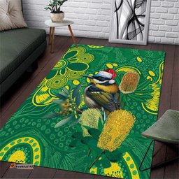 Aussie Honeyeaters Banksia Christmas Area Rug Aboriginal Dots Painting Green Motif LT9