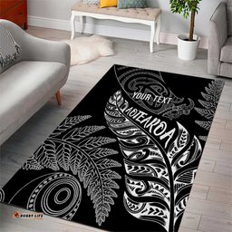 Aotearoa Personalized Lawn Bowls Maori Area Rug New Zealand Black Tribal Silver Fern LT7