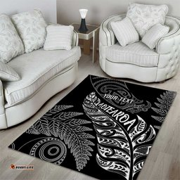 Aotearoa Personalized Lawn Bowls Maori Area Rug New Zealand Black Tribal Silver Fern LT7