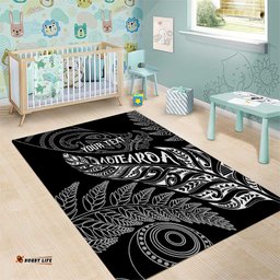 Aotearoa Personalized Lawn Bowls Maori Area Rug New Zealand Black Tribal Silver Fern LT7