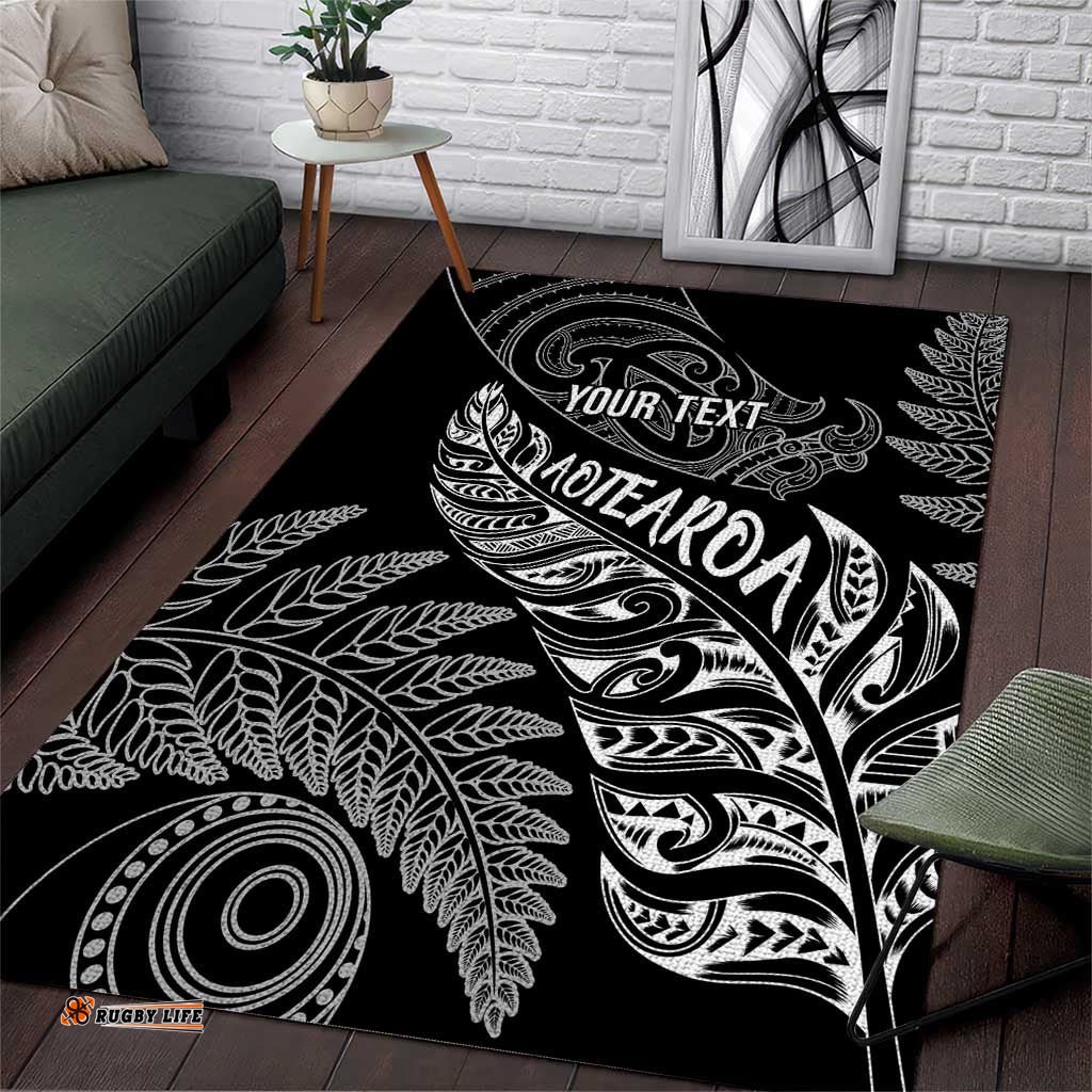 Aotearoa Personalized Lawn Bowls Maori Area Rug New Zealand Black Tribal Silver Fern LT7