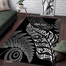Aotearoa Personalized Lawn Bowls Maori Area Rug New Zealand Black Tribal Silver Fern LT7
