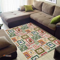 Aussie Birds Christmas La La Land Area Rug Beige Vintage Stamp Edition LT9