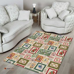 Aussie Birds Christmas La La Land Area Rug Beige Vintage Stamp Edition LT9