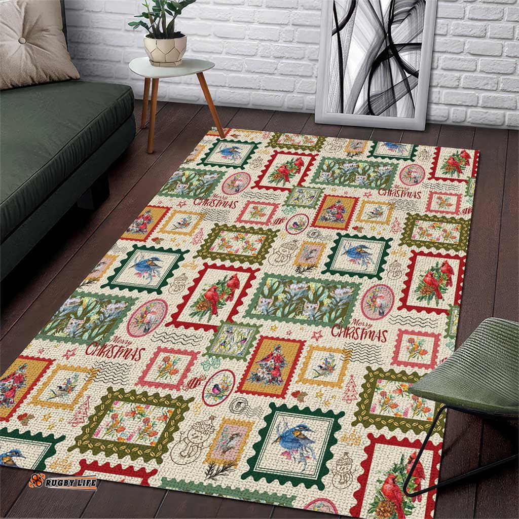 Aussie Birds Christmas La La Land Area Rug Beige Vintage Stamp Edition LT9