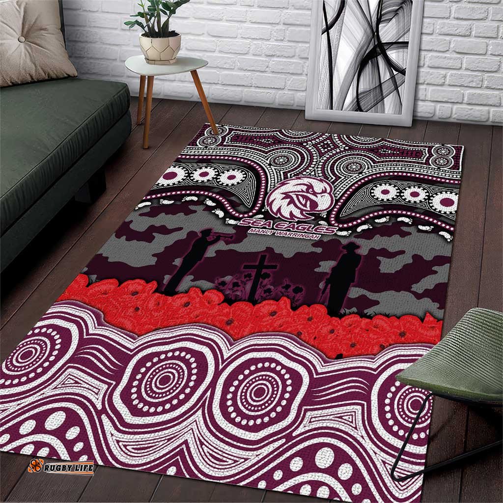 ANZAC Day Manly Warringah Sea Eagles Area Rug Military Memorial Aboriginal Indigenous Art TS04