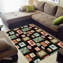 Aussie Birds Christmas La La Land Area Rug Black Vintage Stamp Edition LT9
