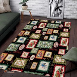 Aussie Birds Christmas La La Land Area Rug Black Vintage Stamp Edition LT9