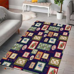 Aussie Birds Christmas La La Land Area Rug Navy Blue Vintage Stamp Edition LT9