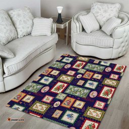 Aussie Birds Christmas La La Land Area Rug Navy Blue Vintage Stamp Edition LT9