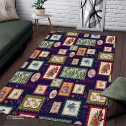 Aussie Birds Christmas La La Land Area Rug Navy Blue Vintage Stamp Edition LT9