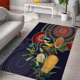 Aussie Honeyeaters Banksia Flowers Area Rug Aboriginal Dots Painting LT9