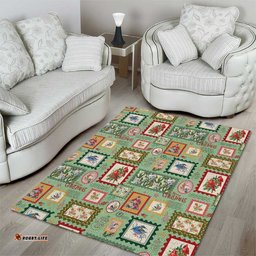 Aussie Birds Christmas La La Land Area Rug Green Vintage Stamp Edition LT9
