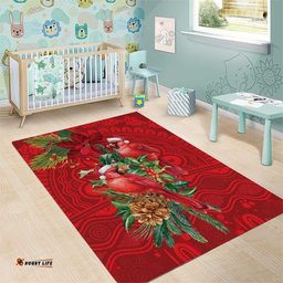 Aussie Red Cardinal Area Rug Aboriginal Inspired Christmas LT9