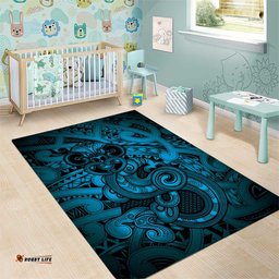 Aotearoa Maori Hei Tiki Area Rug Kikorangi Kowhaiwhai Puhoro Motif LT9