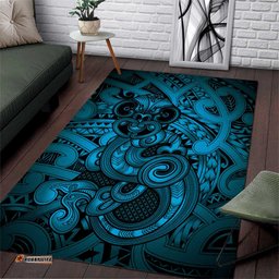 Aotearoa Maori Hei Tiki Area Rug Kikorangi Kowhaiwhai Puhoro Motif LT9