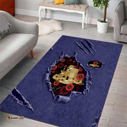 ANZAC Day Area Rug Poppy Flowers Ripped Fabric Effect DT05