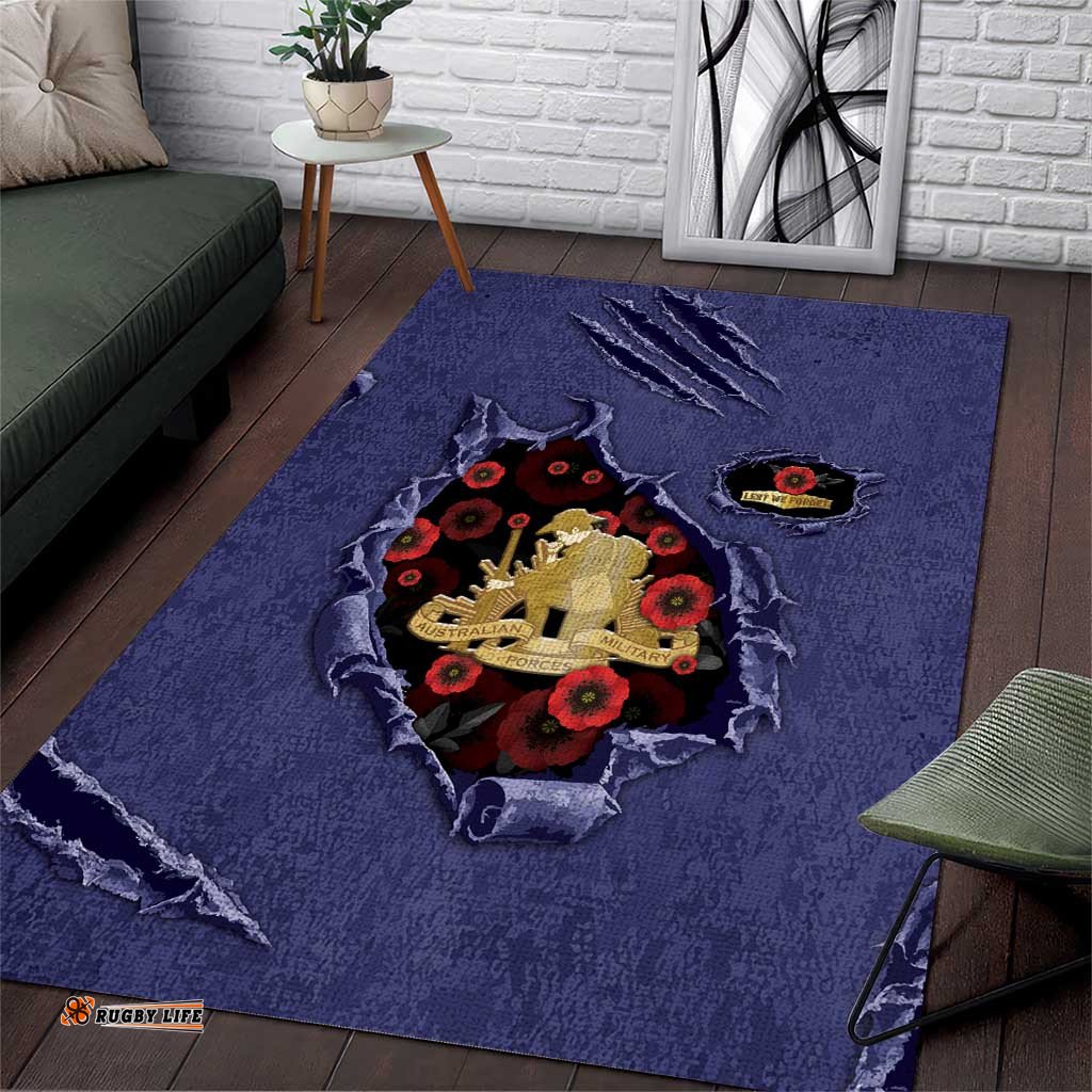 ANZAC Day Area Rug Poppy Flowers Ripped Fabric Effect DT05