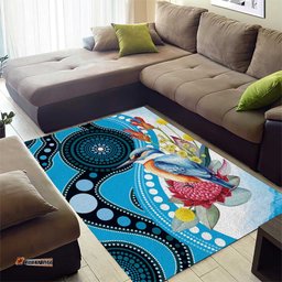 Australia Azure Kingfisher Area Rug Australian Native Flowers Indigenous Art LT14