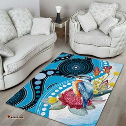Australia Azure Kingfisher Area Rug Australian Native Flowers Indigenous Art LT14