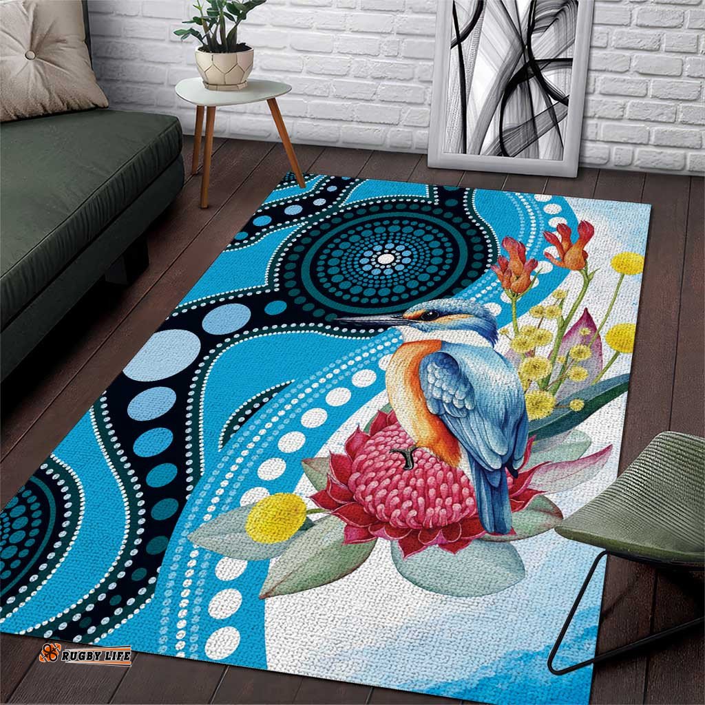 Australia Azure Kingfisher Area Rug Australian Native Flowers Indigenous Art LT14