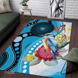 Australia Azure Kingfisher Area Rug Australian Native Flowers Indigenous Art LT14