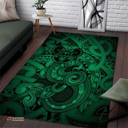 Aotearoa Maori Hei Tiki Area Rug Kakariki Kowhaiwhai Puhoro Motif LT9