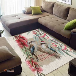 Australia Kookaburra Christmas Area Rug Bottlebrush Eucalyptus Blossoms Watercolor LT14