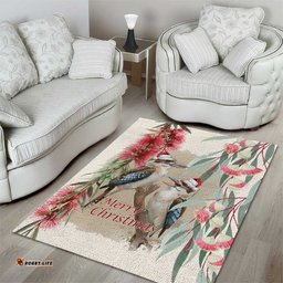 Australia Kookaburra Christmas Area Rug Bottlebrush Eucalyptus Blossoms Watercolor LT14