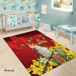 Australia Sulphur-crested Cockatoo Christmas Area Rug Aussie Native Flowers Merry Xmas LT14