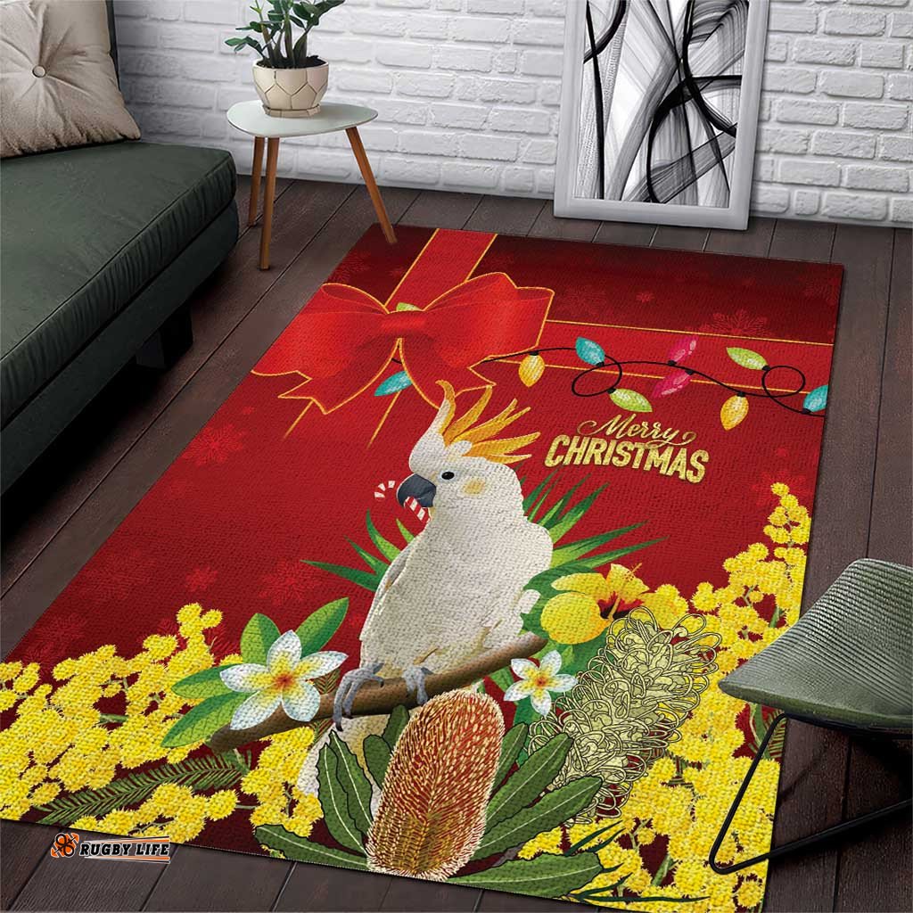 Australia Sulphur-crested Cockatoo Christmas Area Rug Aussie Native Flowers Merry Xmas LT14