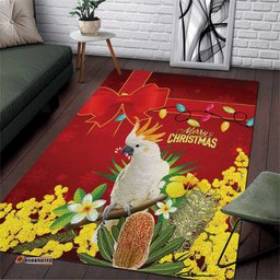 Australia Sulphur-crested Cockatoo Christmas Area Rug Aussie Native Flowers Merry Xmas LT14