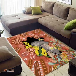 Australia Tawny Frogmouth Area Rug Golden Wattle Banksia Aboriginal Art LT14