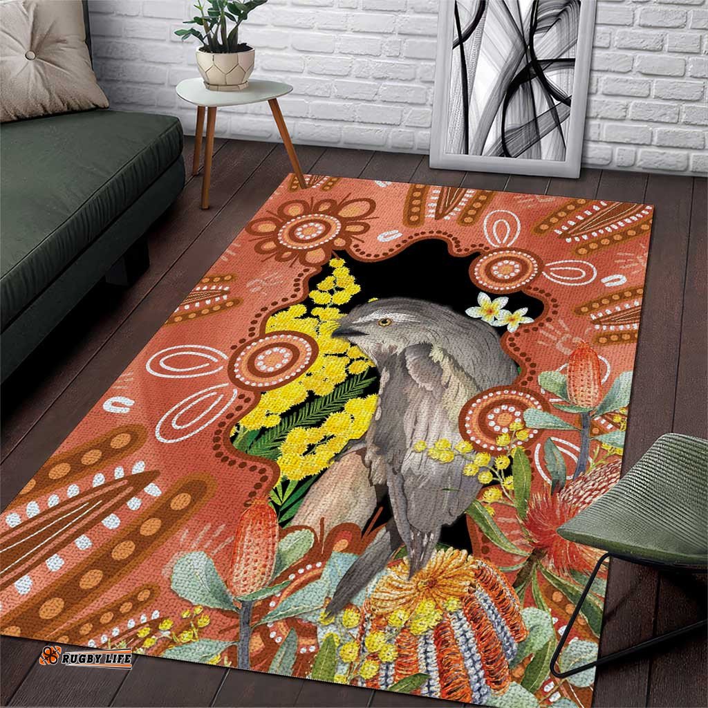 Australia Tawny Frogmouth Area Rug Golden Wattle Banksia Aboriginal Art LT14