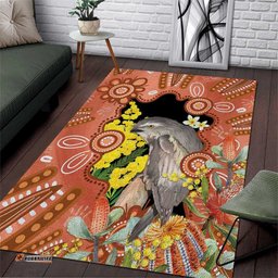 Australia Tawny Frogmouth Area Rug Golden Wattle Banksia Aboriginal Art LT14