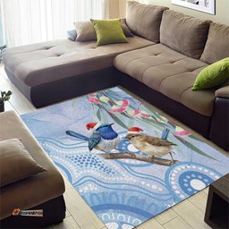 Australia Superb Fairywren Christmas Area Rug Aboriginal Eucalyptus Blossoms Watercolor LT14