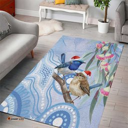Australia Superb Fairywren Christmas Area Rug Aboriginal Eucalyptus Blossoms Watercolor LT14