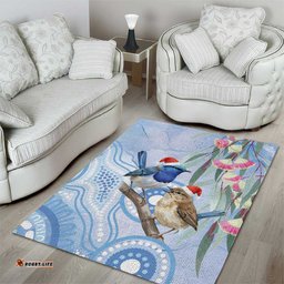Australia Superb Fairywren Christmas Area Rug Aboriginal Eucalyptus Blossoms Watercolor LT14