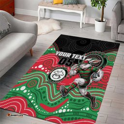 Custom Rabbitohs Area Rug Rabbit Mascot With Aboriginal Indigenous DT05