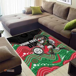 Custom Rabbitohs Area Rug Rabbit Mascot With Aboriginal Indigenous DT05
