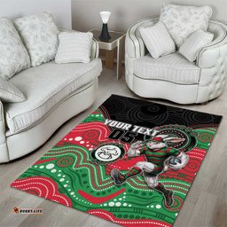 Custom Rabbitohs Area Rug Rabbit Mascot With Aboriginal Indigenous DT05