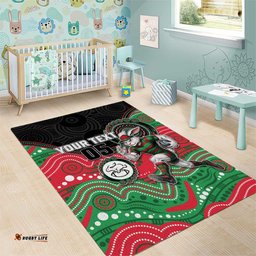 Custom Rabbitohs Area Rug Rabbit Mascot With Aboriginal Indigenous DT05