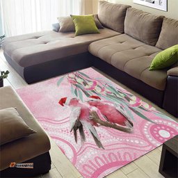 Australia Funny Pink Galah Christmas Area Rug Aboriginal Eucalyptus Blossoms Watercolor LT14