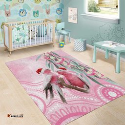 Australia Funny Pink Galah Christmas Area Rug Aboriginal Eucalyptus Blossoms Watercolor LT14