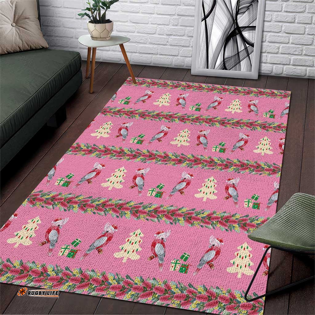 Australia Pink Galah Christmas Area Rug Eolophus Roseicapilla Bottlebrush Seamless LT14