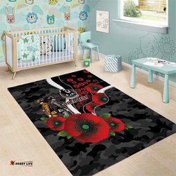 Collingwood Magpies ANZAC Personalised Area Rug Lest We Forget Poppy Camo LT9